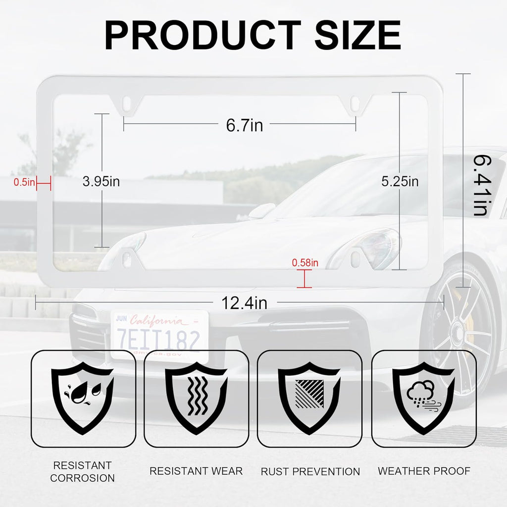 LivTee 4 Holes Stainless Steel License Plate Frames, 2 PCS Car Licence Plate Covers, Automotive Exterior Accessories Slim Design with Bolts Washer Caps for US Vehicles, White