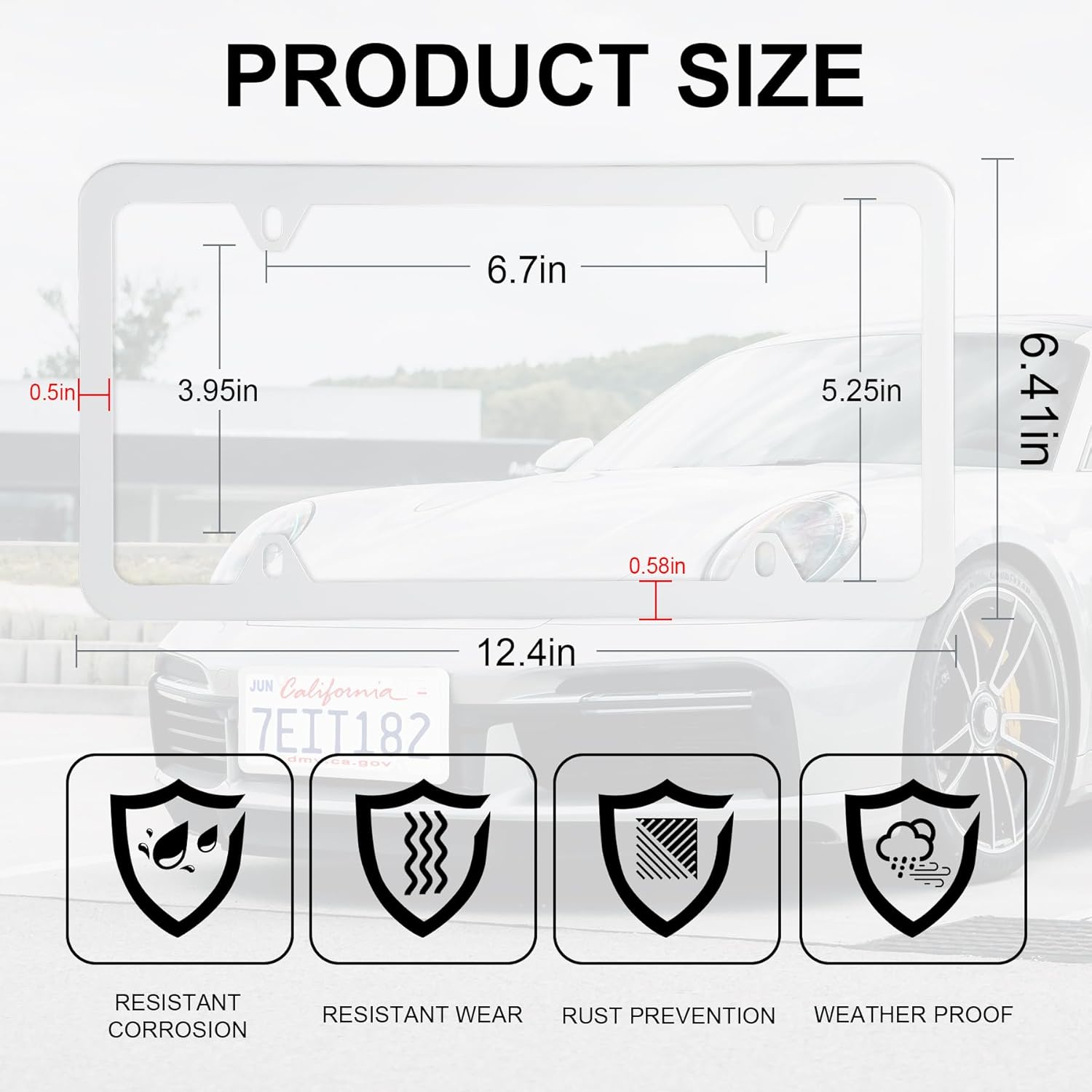 LivTee 4 Holes Stainless Steel License Plate Frames, 2 PCS Car Licence Plate Covers, Automotive Exterior Accessories Slim Design with Bolts Washer Caps for US Vehicles, White