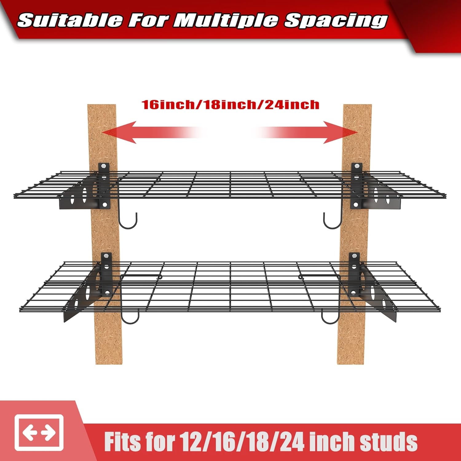 WALMANN 2 Pack Garage Wall Shelves, 2 x 4 ft/24 * 48 inch Wall Mounted Storage Shelves for Garage Heavy Duty Wall Shelving, Holds Up to 220 Lbs(Black)