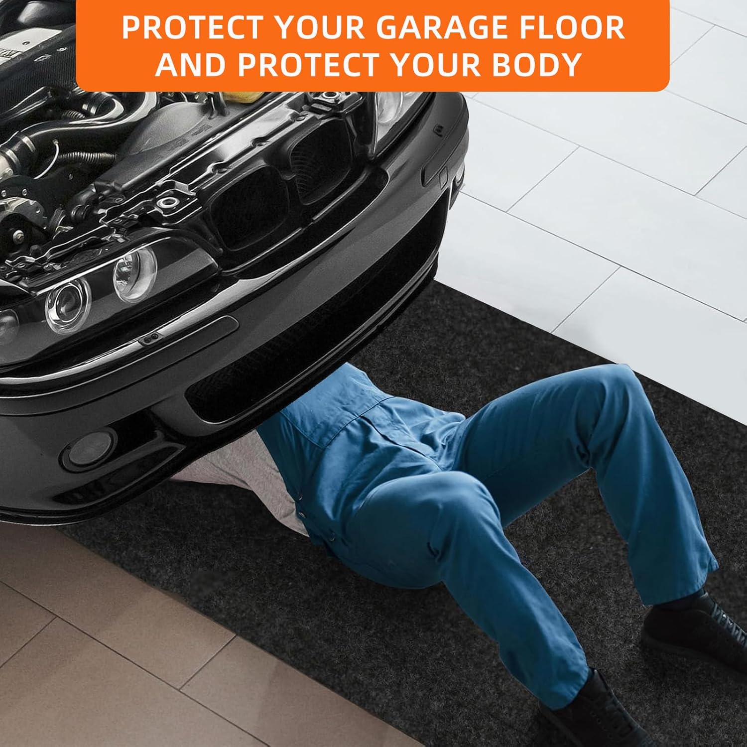 8.5 x 6.6 Ft Garage Floor mats for Under car, Garage mats for Floor Upgraded, Oil Spill mat, Absorb Oil Quickly, Garage Carpet, Reusable, Washable, Protects Floor 3mm TPR Non-Slip Thickening