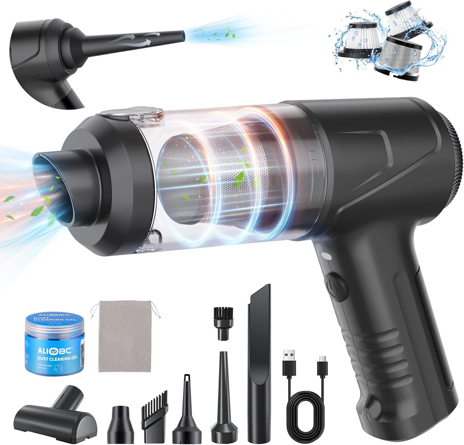 2-in-1 Car Vacuum&Air Duster,65w/16kpa/30 Mins,High Powerful Dust Cleaner Portable Cordless Vacuum,Compressed Air Blower,Lightweight Rechargeable Handheld Mini Vacuum for Car/Home/Office