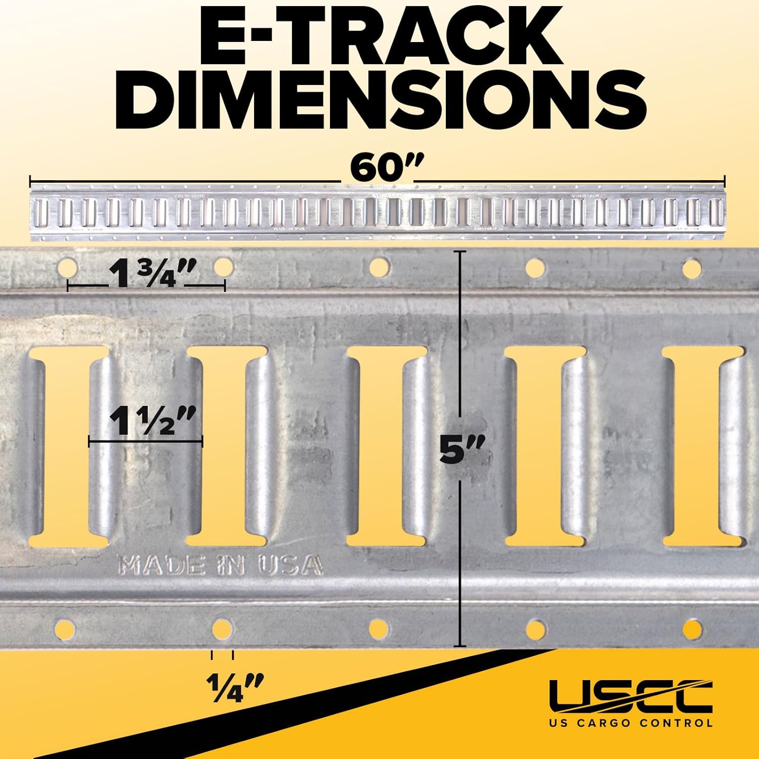 US Cargo Control E Track, Made in USA, 12 Gauge Steel, 5 FT Galvanized Rails (4-Pack), Horizontal E-Track Rails for Trailers, Garages, Cargo Vans, 6,000 Pounds Break Strength Per Slot