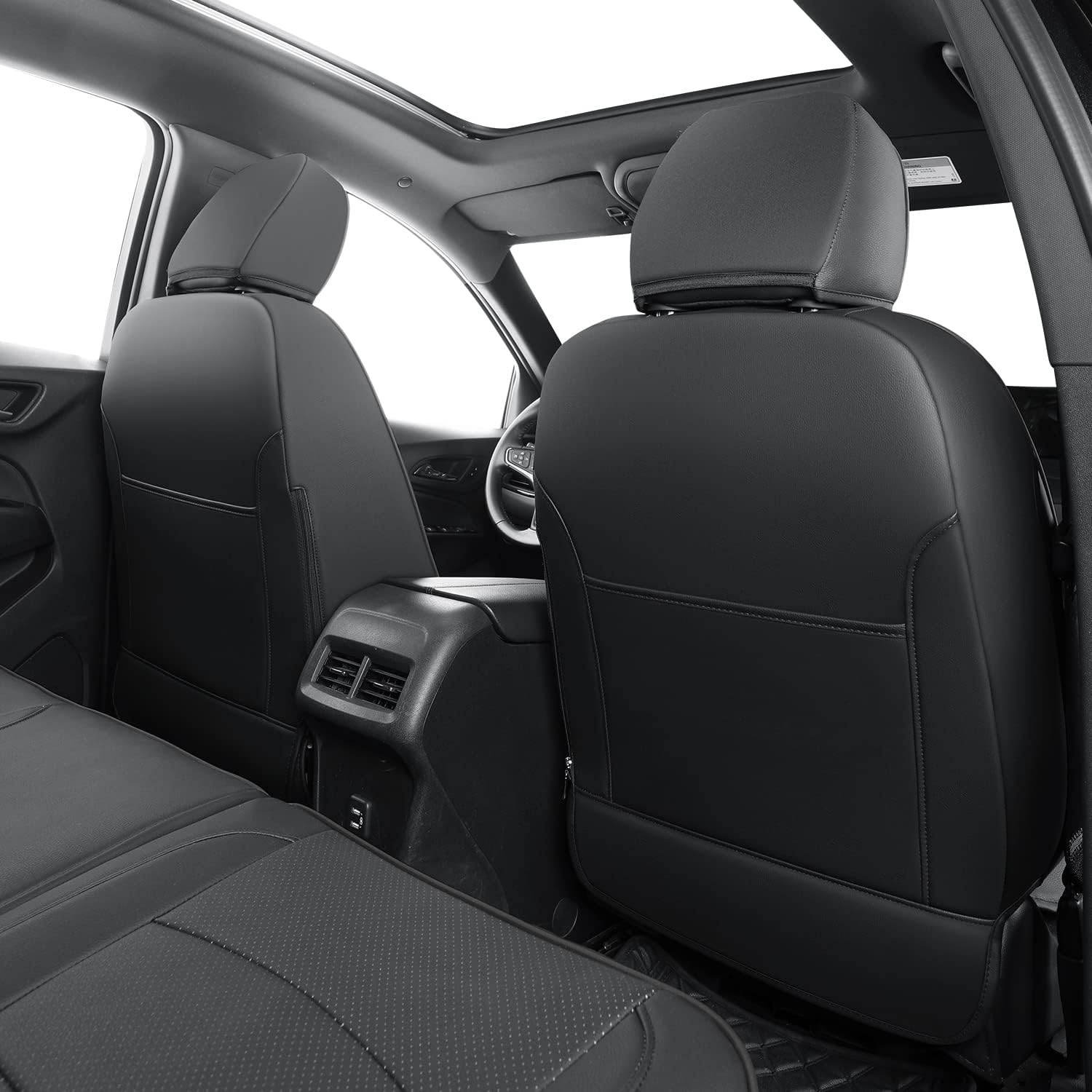 RISINGSTAR Terrain Seat Covers, fit for 2018-2024 GMC Terrain SUV with Rear Split Seats, Water Proof Faux Leather(Full Set, Black)