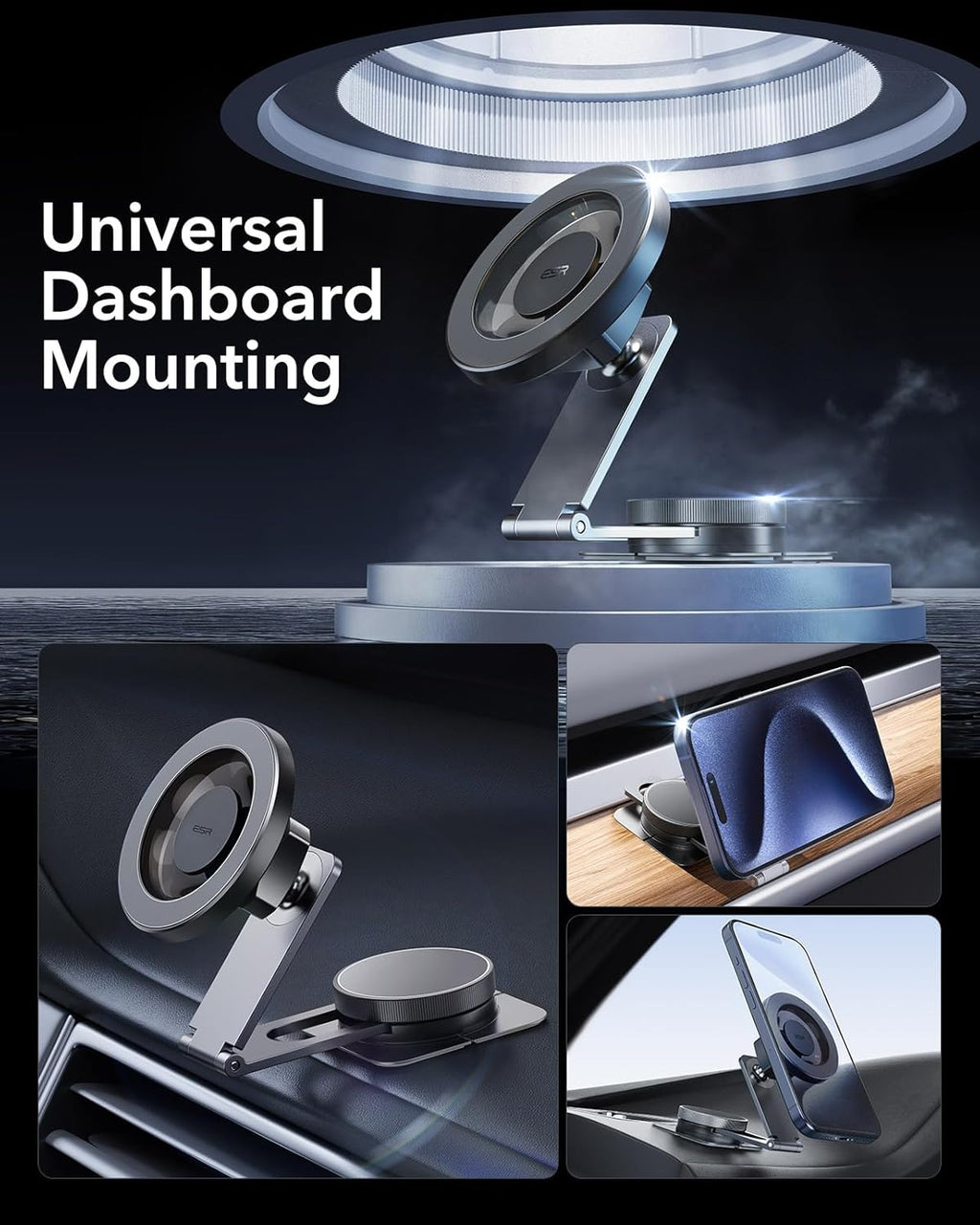 ESR for MagSafe Car Mount, Car Phone Holder,Dashboard/Tesla Touchscreen Car Mount, Magnetic Phone Holder for Car, for iPhone 16/16e/15/14/13/12, S25, Charging Not Supported(2 Metal Rings Included)
