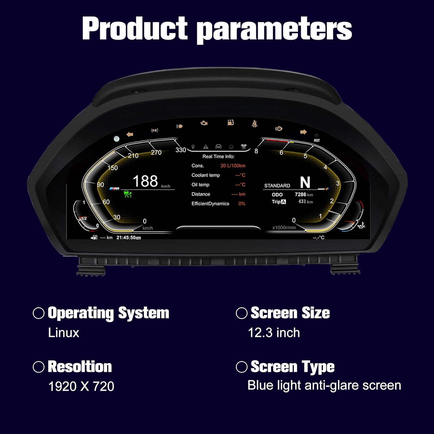 Speedometer Instrument for BMW F30 F36 2013-2020，12.3 inch Linux System Original Modern Car Odometer Information Head up Display Digital Cluster Electronic Gauge Dashboard Screen