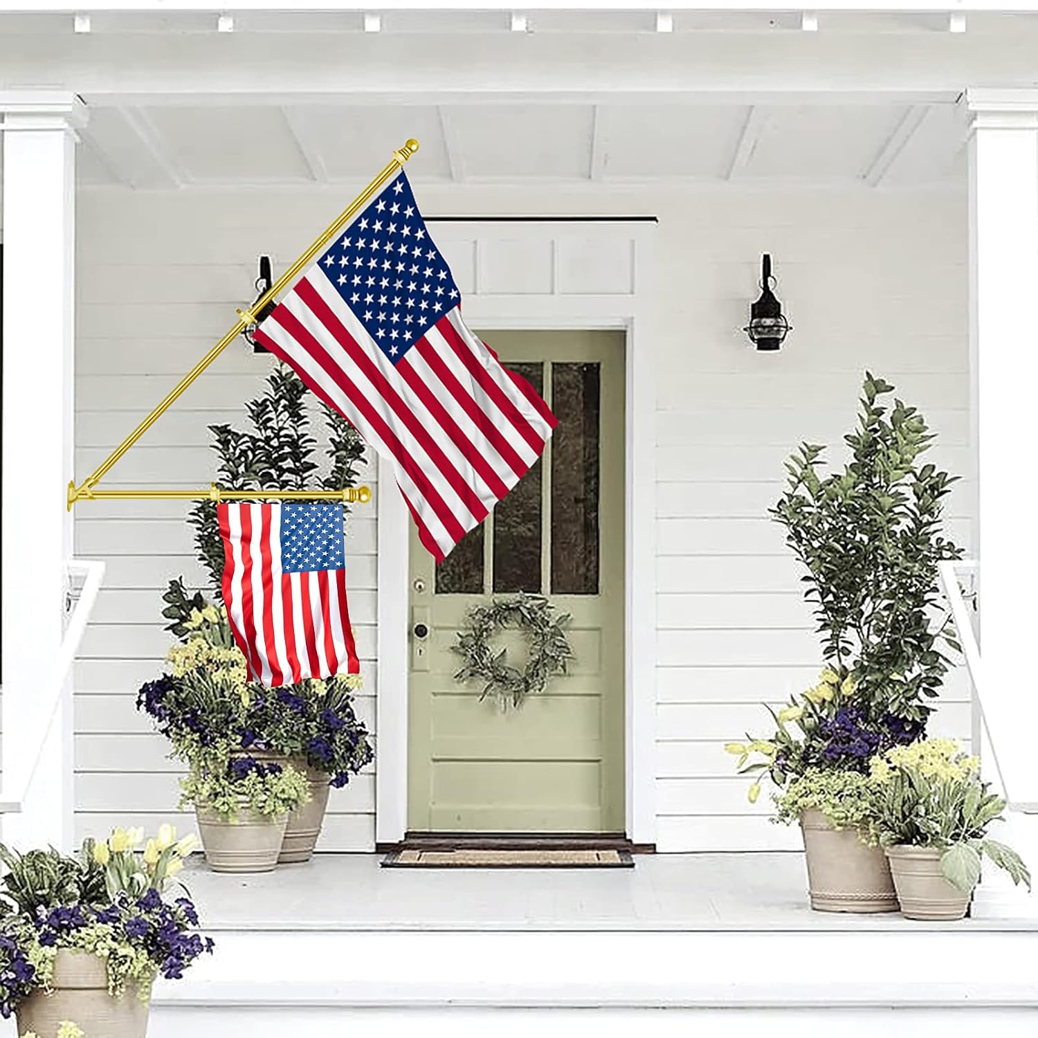 ZMTECH Flag Pole - Upgraded Bracket, (2 Packs) 6 FT Stainless Steel Flag Poles for Outside House, Residential or Commerical, Tangle Free Flag Pole Kit for American Flag (Without Flag, Gold)