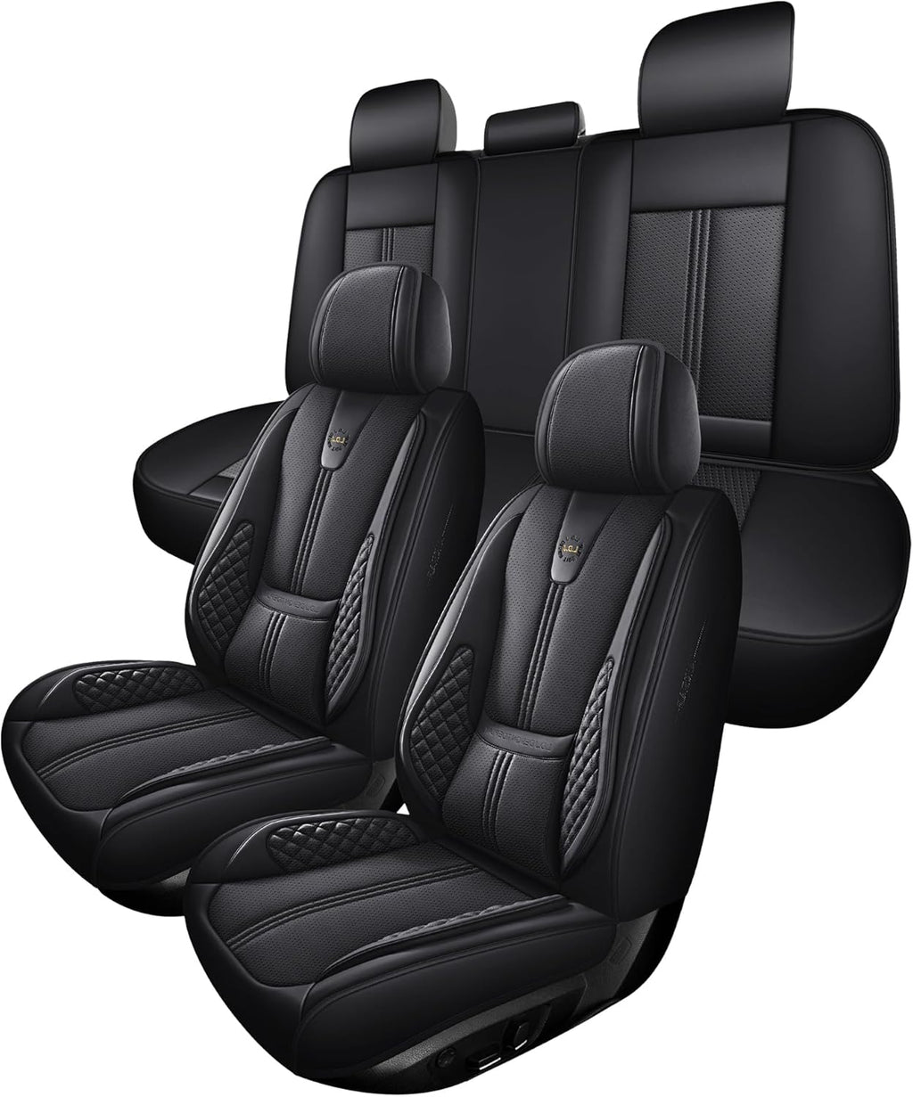 Car Seat Covers Front Only, Black Seat Cover for Cars Compatible Airbag, Easy Install Luxury Leather Automotive Seat Covers with Lumbar Support, for Car, Truck, SUV, Black