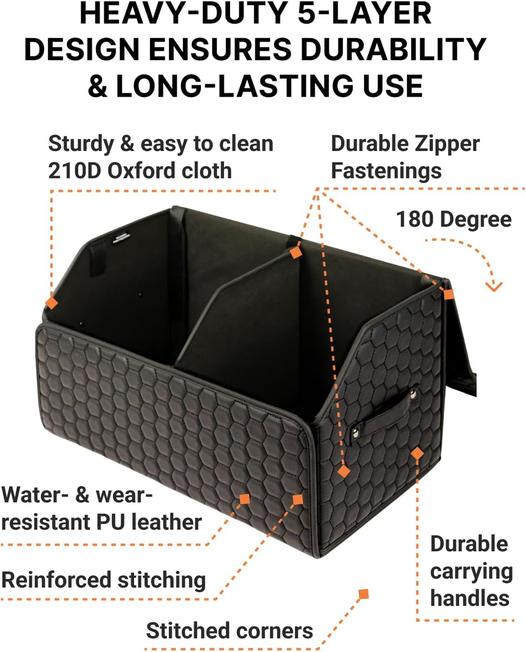 Trunk Organizer For Car - Collapsible Storage Bins - Keep Groceries, Sports Gear & Tools Secure On Road Trips - Best Gifts for Men - Heavy Duty Cargo Tote (Black 21.6)