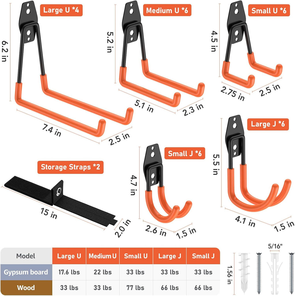 30 Pack Garage Hooks with Anti-Slip Coating,Heavy Duty Wall Mount Storage Hooks for Hanging Bike,Hose,Ladder,Yard,Garden Tools
