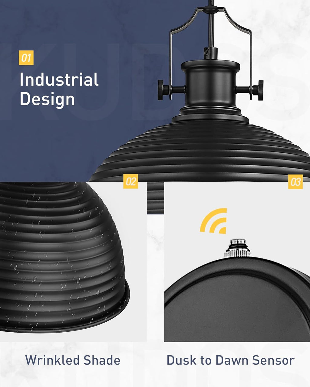 kudos Dusk to Dawn Sensor Outdoor Light Sconces Wall Mount, 12" Large Waterproof Farmhouse Porch Light, Exterior Garage Light Fixtures, 1 Pack, KDOWL04-BK-S-LC