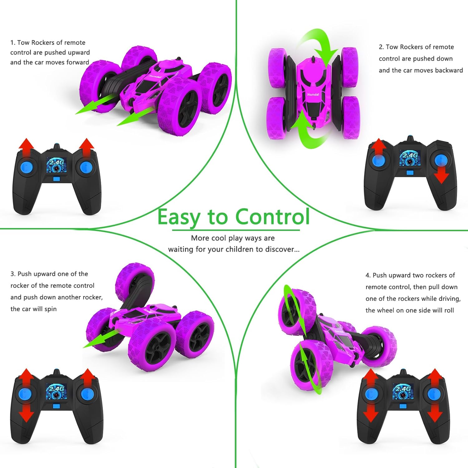 Remote Control Car for Girls, Stunt Rc Car, Princess Toys for Girl 6 7 8 9, Electir Toy, Double-Sided 360° Rotating 4WD Rc Drift Truck for Birthday Gift (Purple)