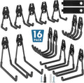 BONTEC Heavy Duty Garage Hooks, Anti-Slip Coated Black Steel with Strong Load Capacity, Multi-Sized U and J Hooks, Easy Wall Mount for Garage, Garden, Workshop (Black, 16 Pack)