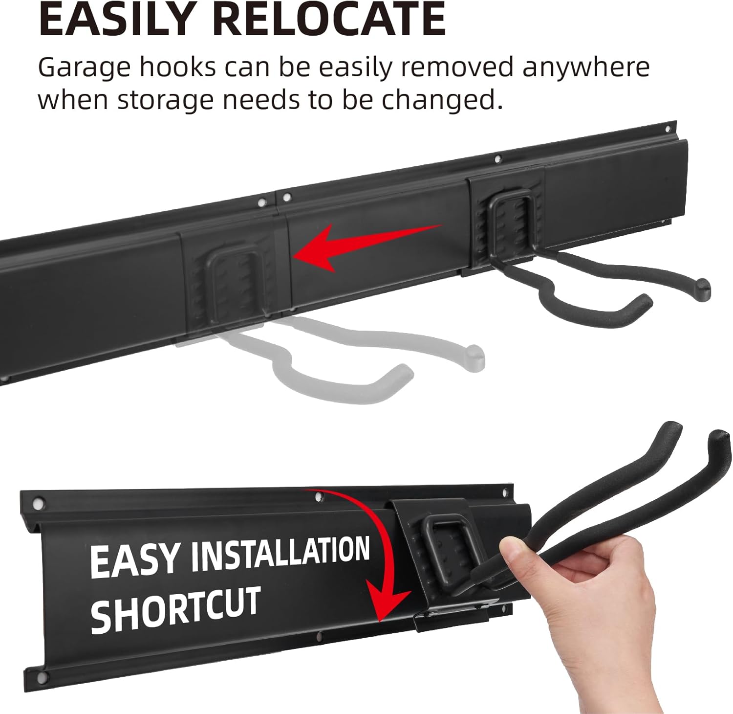 Sinoer Heavy Duty Steel Garage Wall Mount Garden Tool Organizer with 9 Adjustable Metal Hooks and 2 Straps, for Garden Tools, Chairs, Brooms, Mops, Rakes, Shovel