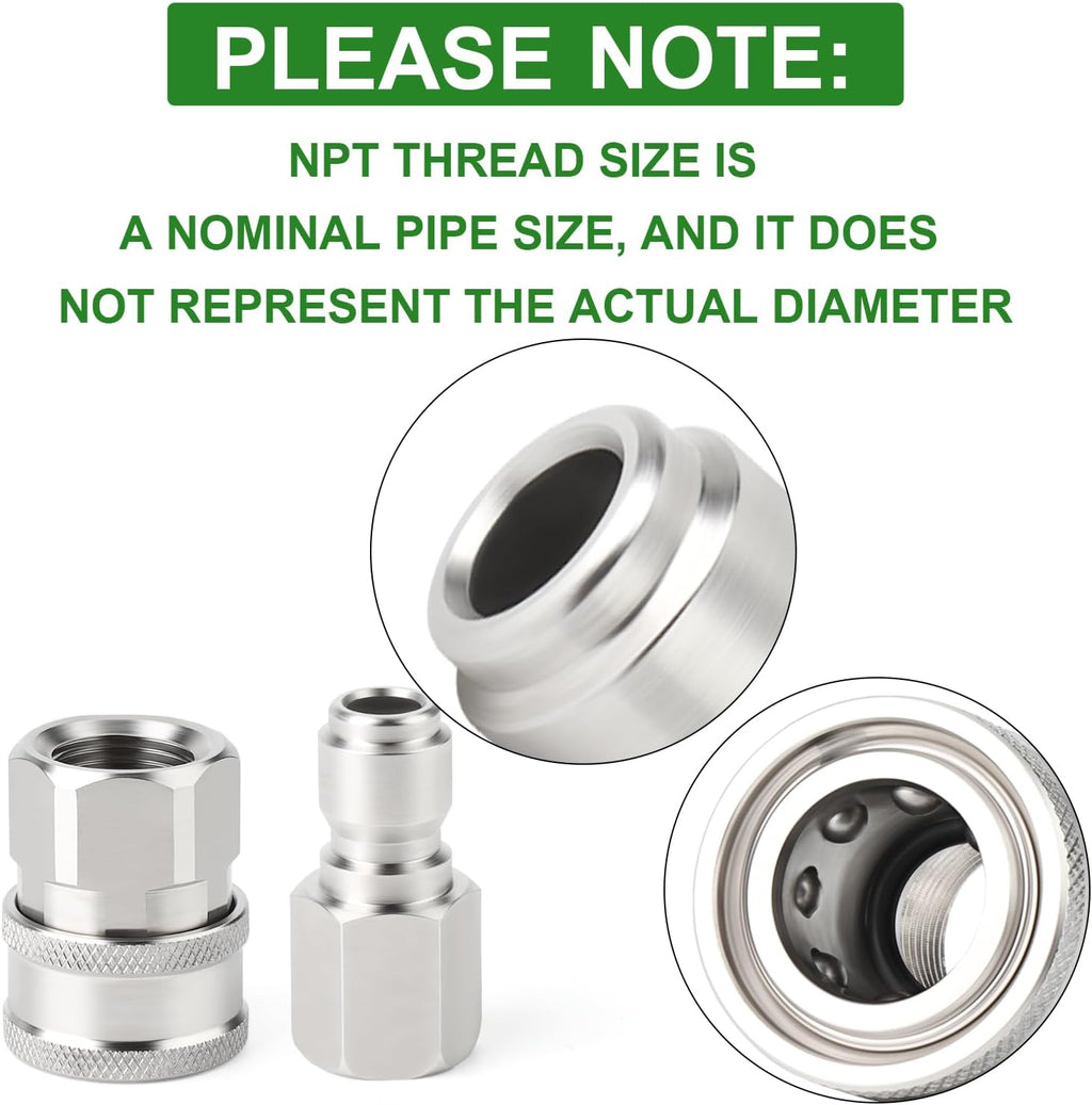 TAISHER 4PCS 304 Stainless Steel Pressure Washer Adapter Kit, Quick Connect Fittings，3/8" Female