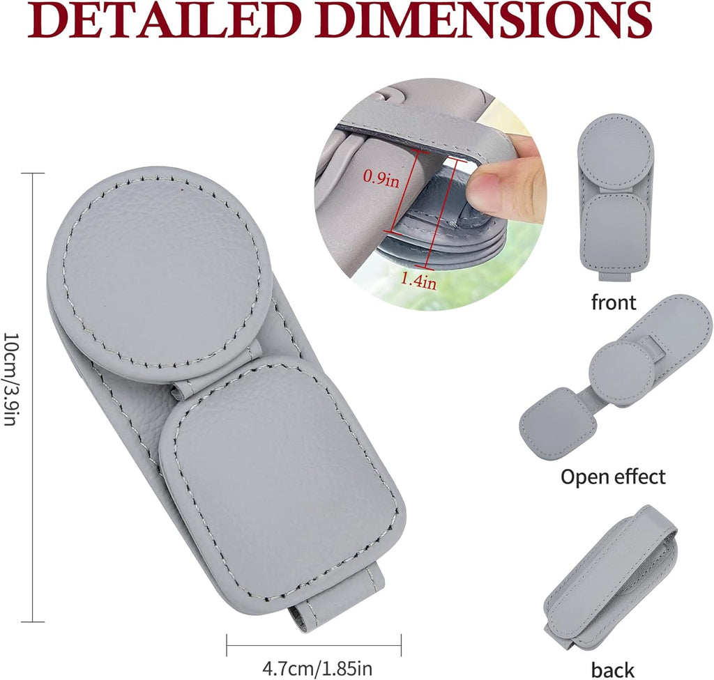KIWEN 2 Pack Sunglasses Holder for Car Visor, Magnetic Leather Sunglass Eyeglass Hanger Clip for Car Sun Visor Accessories (2, Gray)