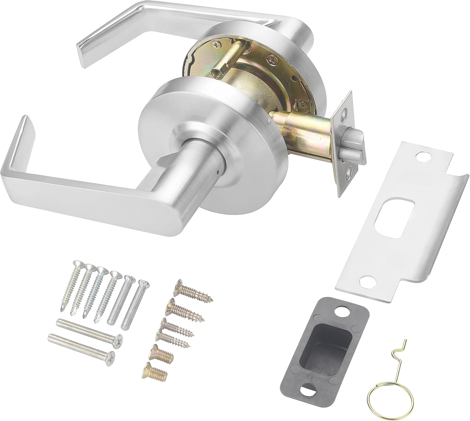 Commercial Lever Door Lock - Heavy-Duty Locking Door Handle, ADA Door Handles, Cylindrical Lever Lock, Non-Handed Grade 2 Industrial Door Handle, 26D Satin Chrome, Passage/Closet