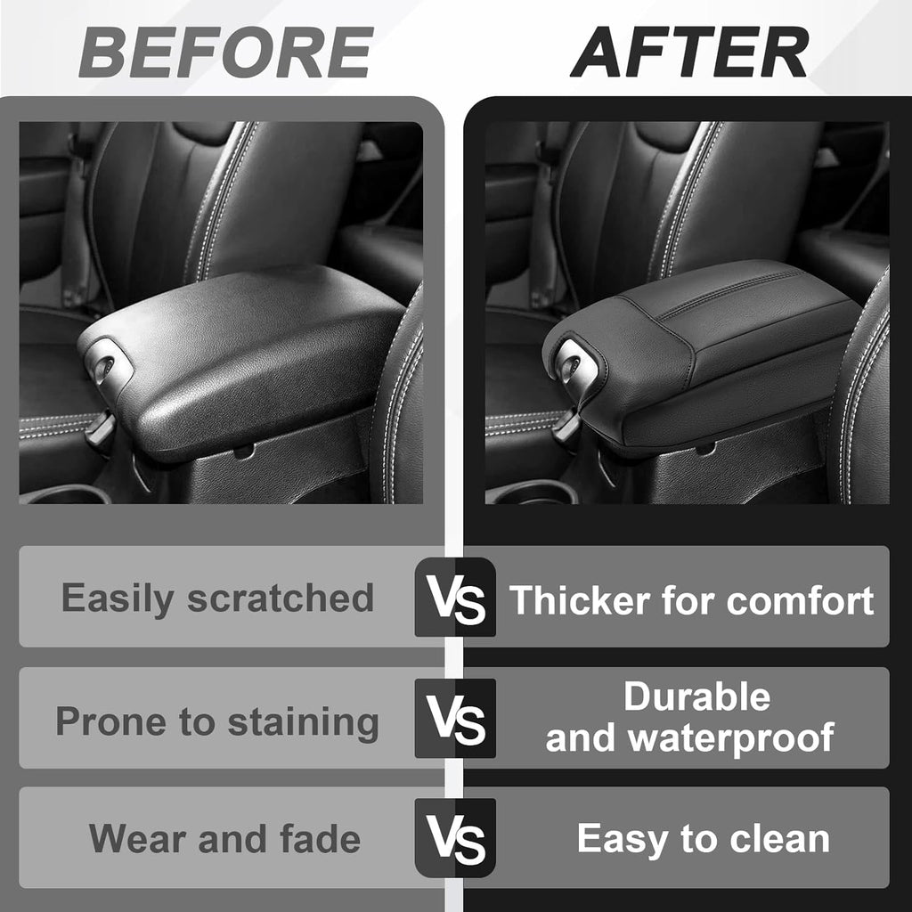 Muslogy Center Console Armrest Cover Compatible with Jeep Wrangler JK JKU 2011-2017 Comfort Armrest Pad Arm Rest Cushion Vegan Leather Protector Black Regular Thick