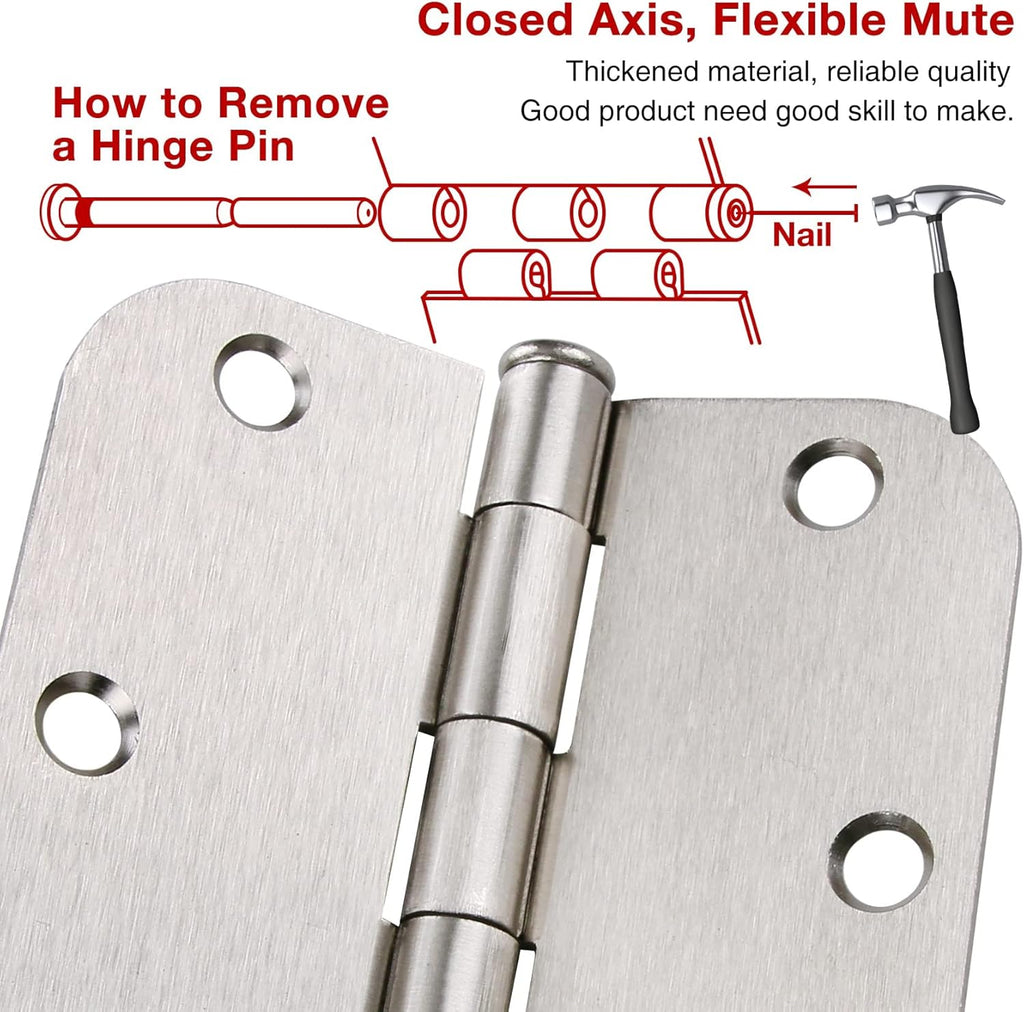 36 Pack Rounded Brushed Nickel Door Hinges 3.5 Inch x 3 ½" 5/8" Radius 3 1/2" Satin Hinge Flat Bifold Easy Install for Bed Room Pantry Clean Glass Glass French Interior Wood Doors,Table,Hardware