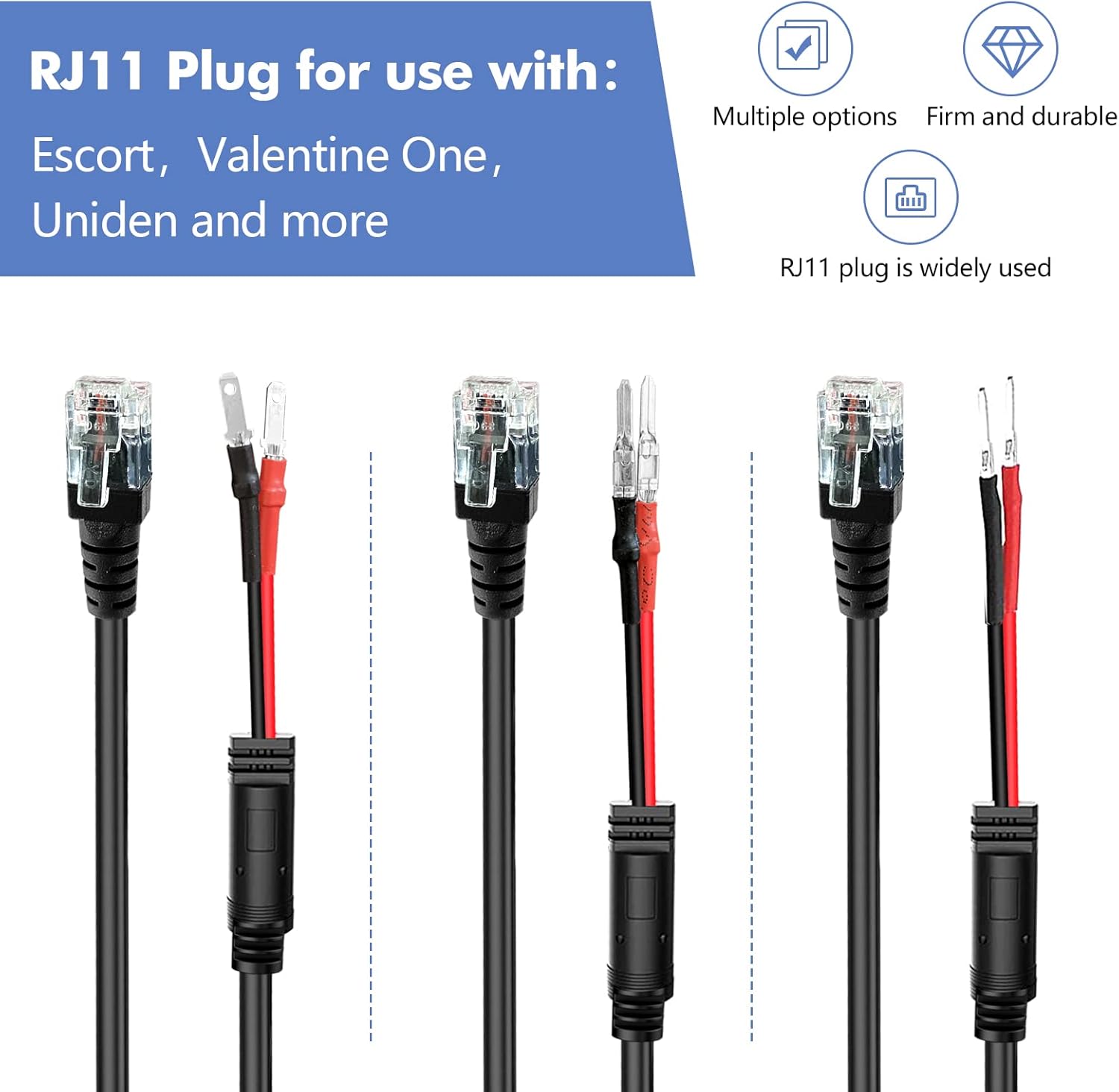 Radar Detector Hardwire Power Cord, Rearview Mirror Plug Cable,with Inline Fuse Holder,Suitable for Uniden Escort Beltronics Valentine One Cobra Whistler Radar Detector,3-Piece Set,13.7'' (RJ11)