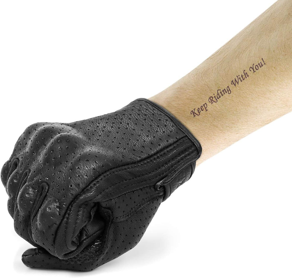 Updated Goatskin Leather Motorcycle Gloves Men Touchscreen Anti-Slip Motorbike Riding Gloves for Men (Updated,Perforated, L)