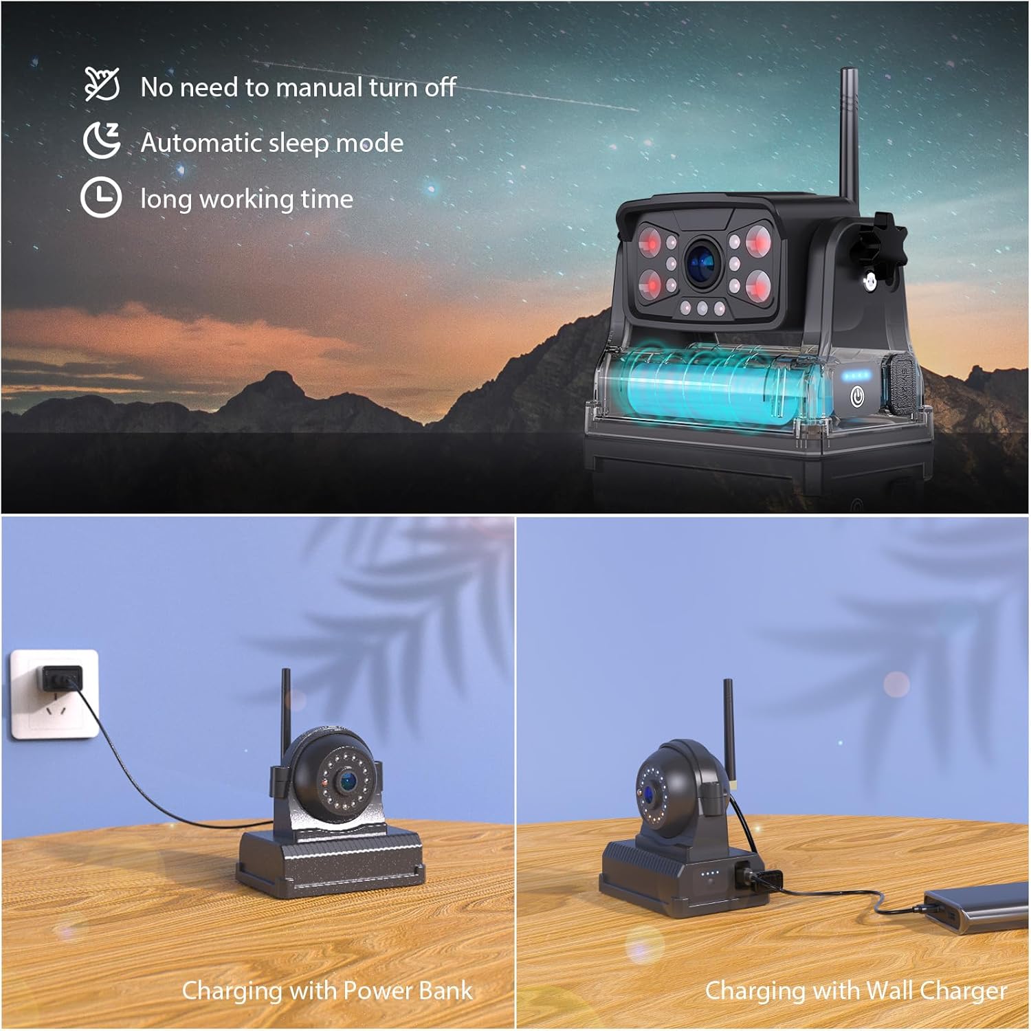 Magnetic Wireless Backup Camera: 10" HD 1080P DVR Monitor with 2 Rear View 2 Side View Cameras for Travel Trailer/Fifth Wheels/RV/Camper, Portable Rechargeable Battery BC104