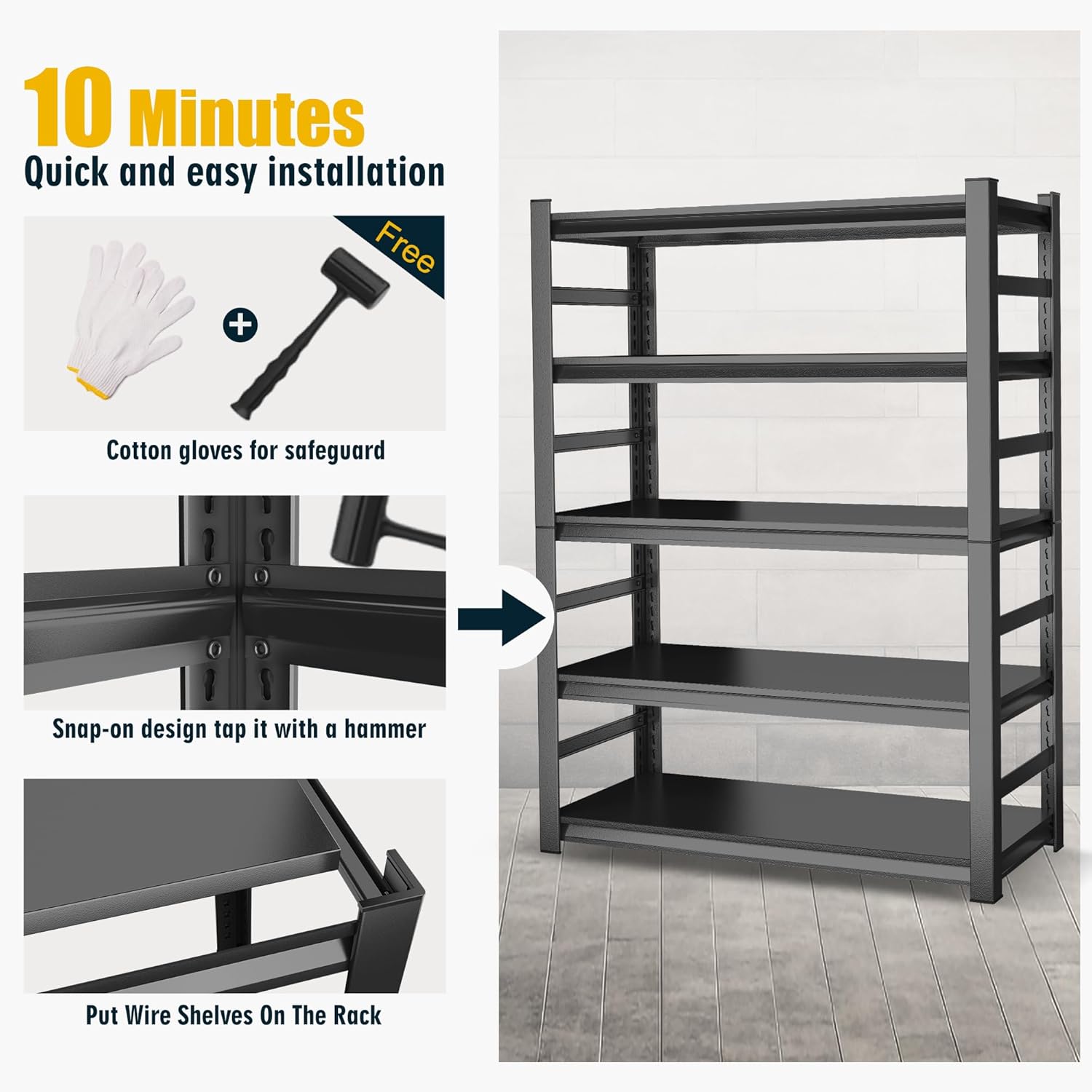 78"H Garage Shelving Heavy Duty Shelving Units, 3500LBS Large Capacity Adjustable 5 Tier Metal Garage Storage Shelves Industrial Shelf Rack for Warehouse and Basement, 18"Dx 47.2"Wx78"H, Black