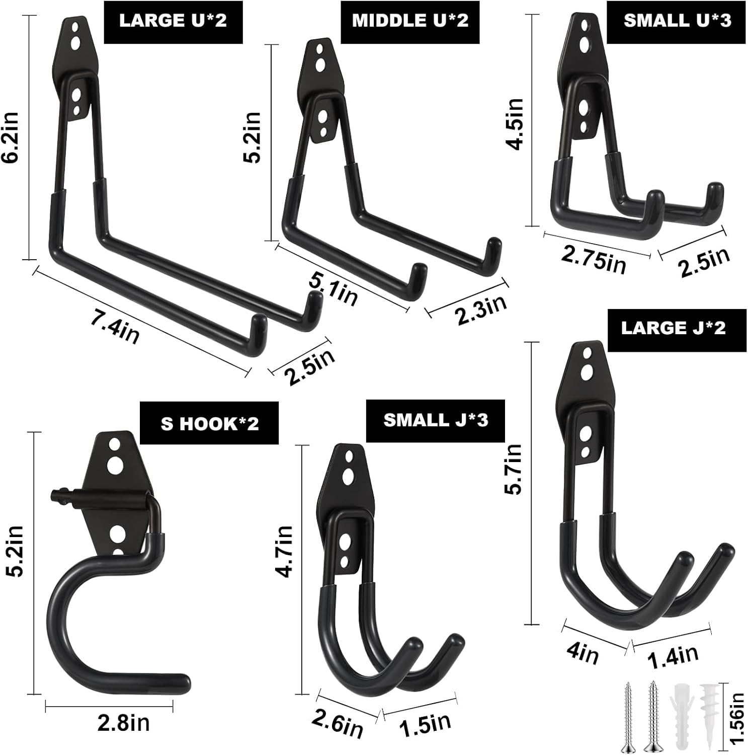 Steel Garage Hooks Wall Tool Organizer, 14 Pack Garage Storage Hook Heavy Duty Utility Storage Hangers Black for Ladders, Ropes, Garden Tools