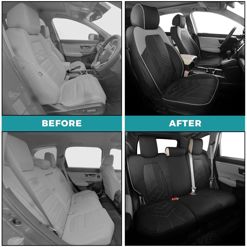 for Honda CRV Seat Covers Custom Fit 2017-2022 EXL EX LX Sport,Touring,Hybrid - Luxury Waterproof Leather Car Seat Covers Full Set - BlackGrey