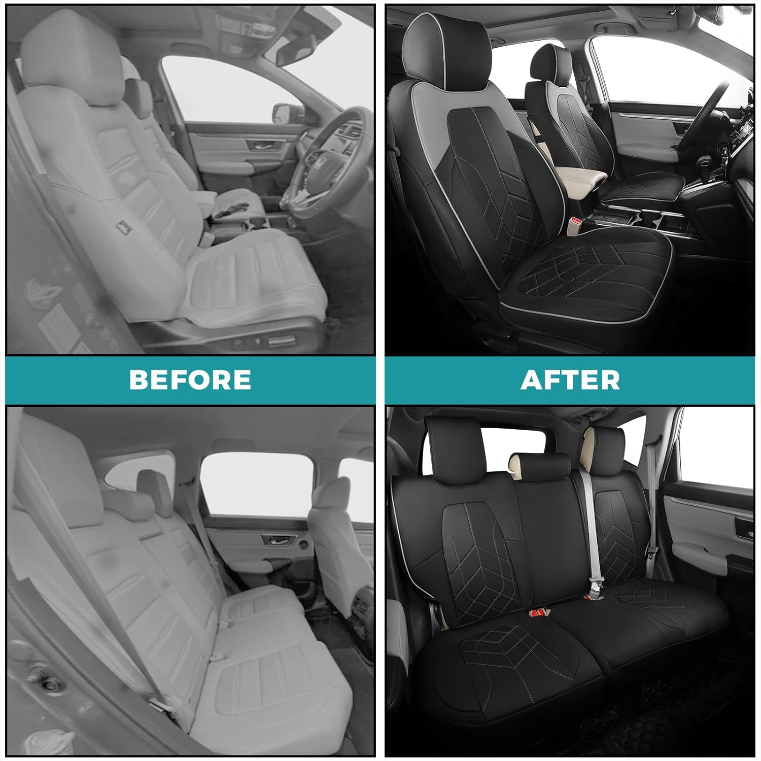 for Honda CRV Seat Covers Custom Fit 2017-2022 EXL EX LX Sport,Touring,Hybrid - Luxury Waterproof Leather Car Seat Covers Full Set - BlackGrey