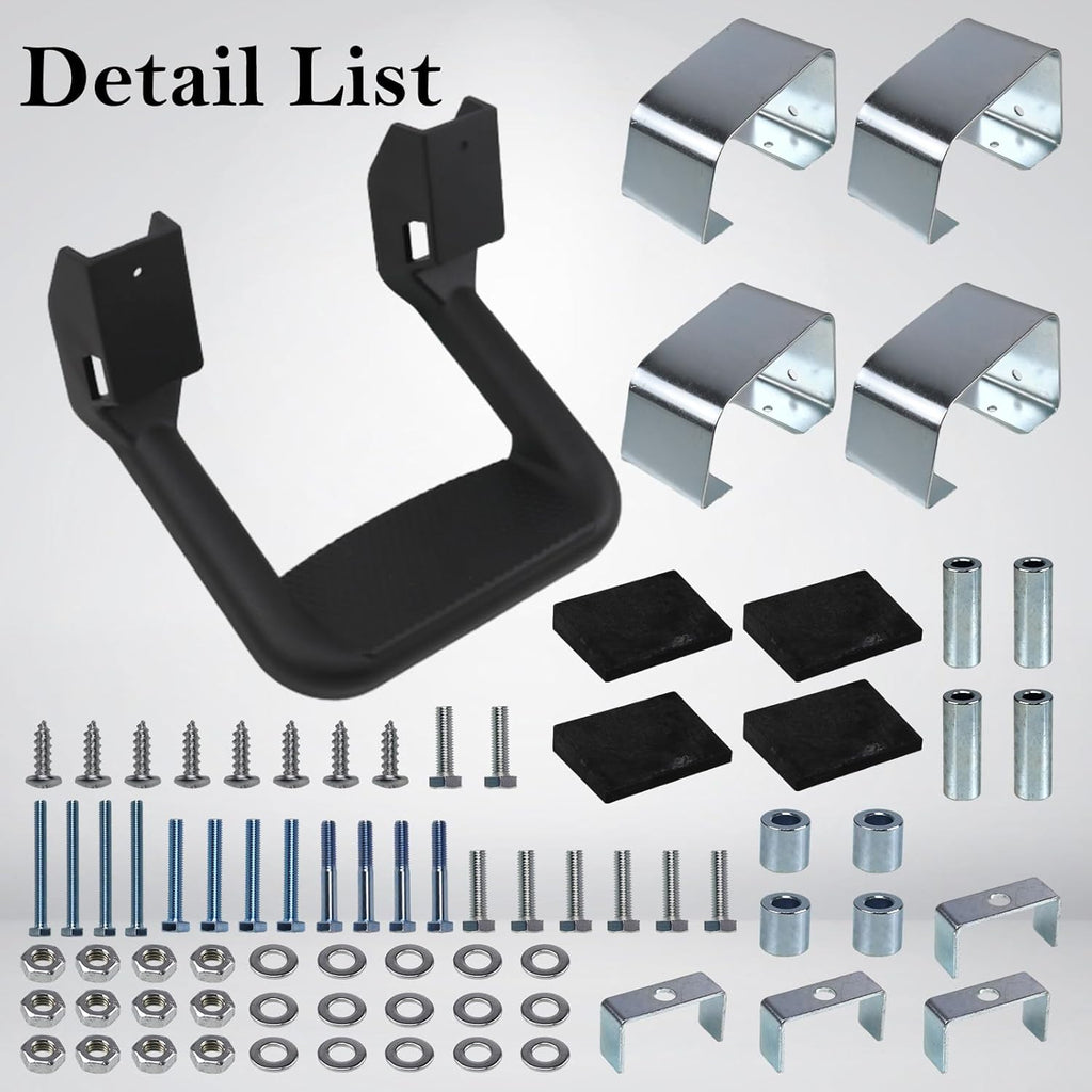 RULLINE Black Powder Coated Truck Side Step Set - 2 Pieces (1 Pair) with Mounting Brackets - Compatible with Chevy (Chevrolet), Ford, Toyota, GMC, Dodge RAM, and Jeep Trucks