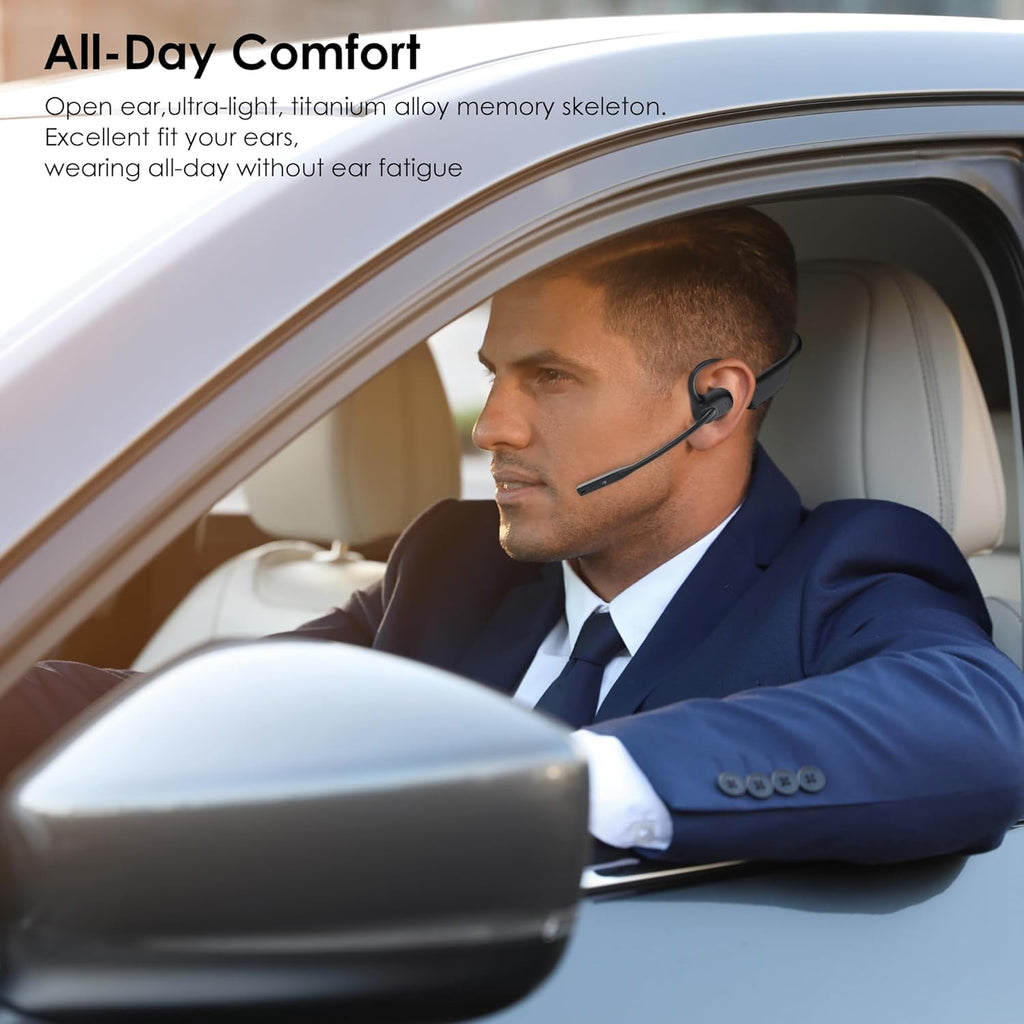 Open Ear Headphones with Mic, Bluetooth Headset with Microphone, Dual Connect Bluetooth 5.3 with AI Noise Cancelling Mic & Mute Function, Wireless Headset for Work, Sports, Drive