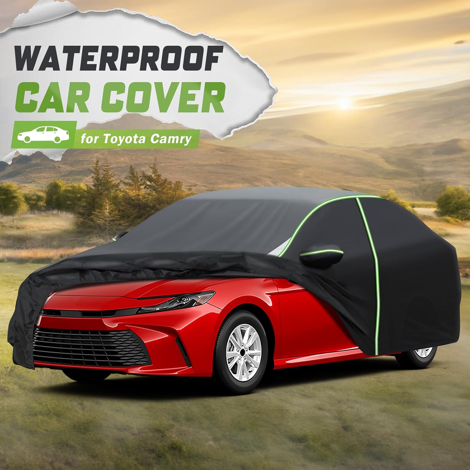 Mixsuper Liner Car Cover for Toyota Camry 1987-2025, 7 Layers Waterproof Car Cover Accessories for Camry with Zipper Door, Windproof Straps, Reflective Strips, Anti-UV, All Weather