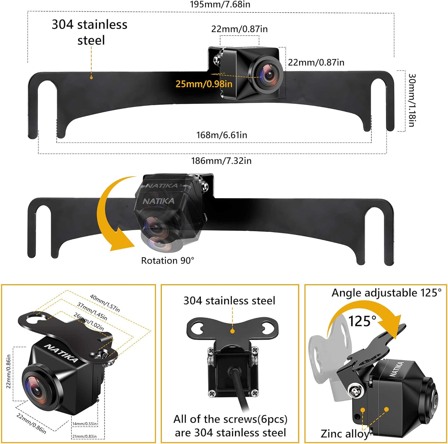NATIKA Backup/Front View Camera: No Distorted Affect Starlight Night Vision HD Waterproof 720P AHD and TVI Hitch Backup/Reverse/Rear View Camera License Plate for Cars Pickup Trucks SUV RV Van