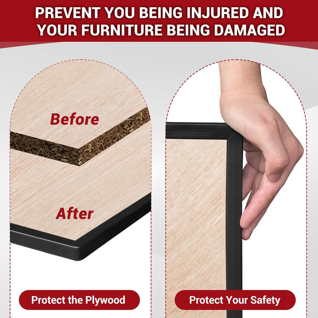 Rubber Edge Trim, 3/8" Self Adhesive Flexible U Channel Edge Protecter for Plywood, Tables, Desks, Cabinets, Counter Top, Wide U Shaped Edge Trim, Edge Banding, Black Color, 20Ft
