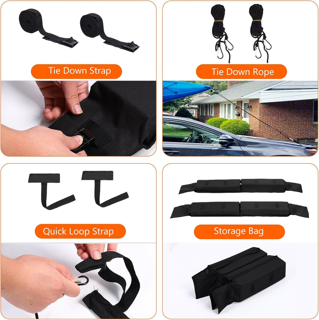 Car Soft Roof Rack Black 600D Oxford Cloth EVA Foam Anti Slip Bottom Universal Soft Roof Rack Pads for Kayak Surfboard