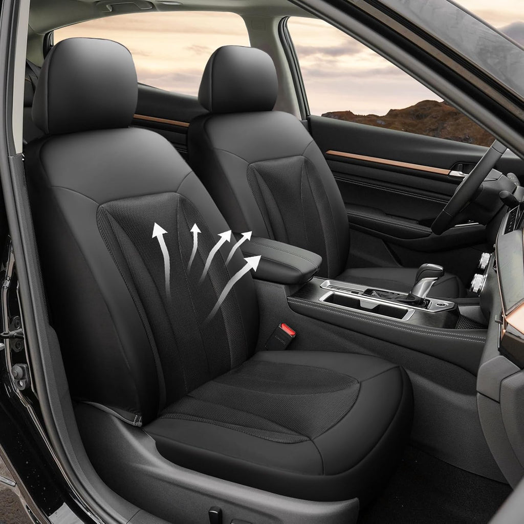 GIANT PANDA Front Seat Cover for Nissan, 3D Air Mesh Car Seat Covers Custom Fit Nissan Rogue Altima Sentra Versa Kicks Frontier Murano Pathfinder Maxima (Black 2-Pack)