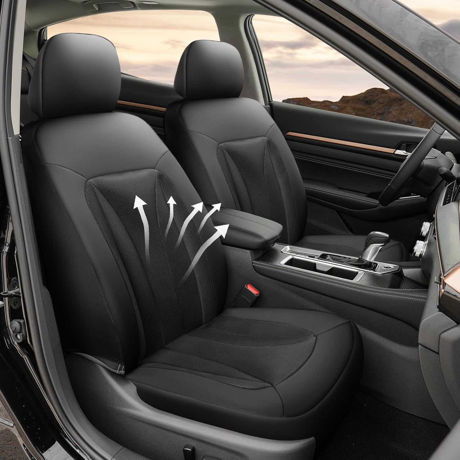 GIANT PANDA Front Car Seat Cover for Jeep, 3D Air Mesh Car Seat Covers Custom Fit Jeep Grand Cherokee Wrangler Compass Gladiator Wagoneer (Black) 2-Pack