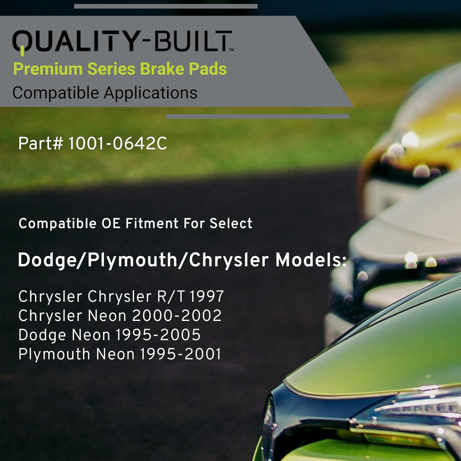 Premium Ceramic Front Brake Pads (1001-0642C) Compatible with Chrysler Chrysler R/T 1997-1997, Chrysler Neon 2000-2002, Dodge Neon 1995-2005, Plymouth Neon 1995-2001