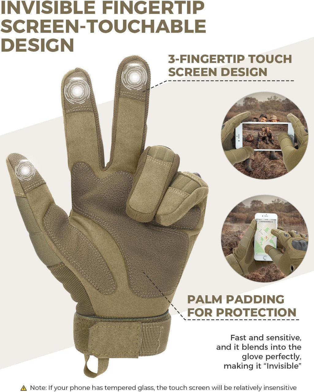 KEMIMOTO Tactical Gloves for Men, Touchscreen Motorcycle Gloves with Hard Shell & Palm Padding for Sports Motorcycle Cycling Tactical Airsoft Paintball Hunting Hiking Camping Climbing