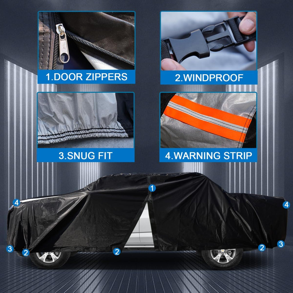 GMC Sierra Truck Cover Custom Fit 2002-2025 Double/Extended/Crew Cab SB (5.7'-6.6') with Door Zipper, 12 Layers Full Exterior Pickup Truck Cover Waterproof All Weather, Wind Dust Sun and UV Protecor.