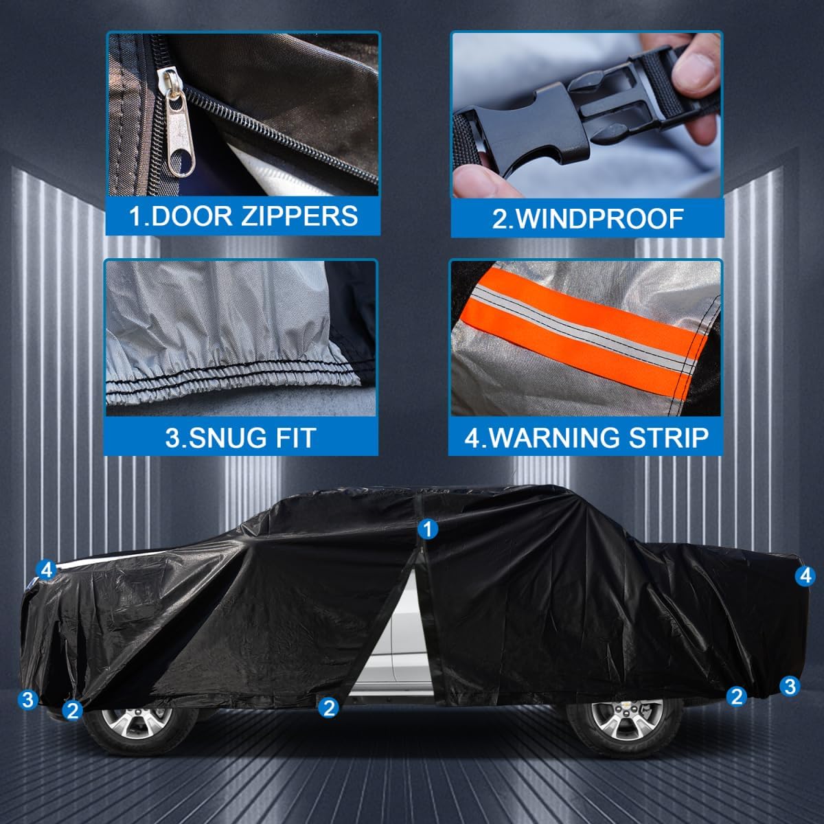 Chevrolet Silverado 1500 Truck Cover Custom Fit 1998-2025 Extended Cab SB (8.1') with Door Zipper, 12 Layers Full Exterior Pickup Truck Cover Waterproof All Weather, Wind Dust Sun and UV Protection.