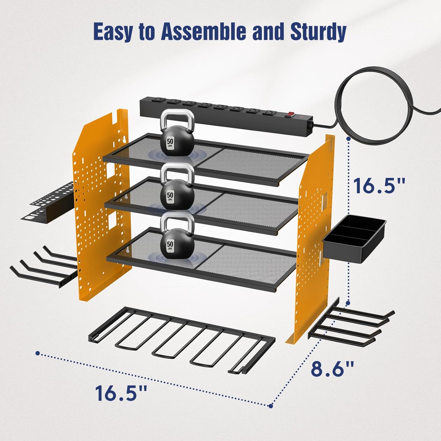 Heavy Duty Power Tool Organizer Wall Mount with Charging Station, 4 Layer Garage Storage Adjustable Shelves Height, Holds 4 Drills, 2 Hooks, Screw & Screwdriver box, Gifts for Fathers Day, Anniversary