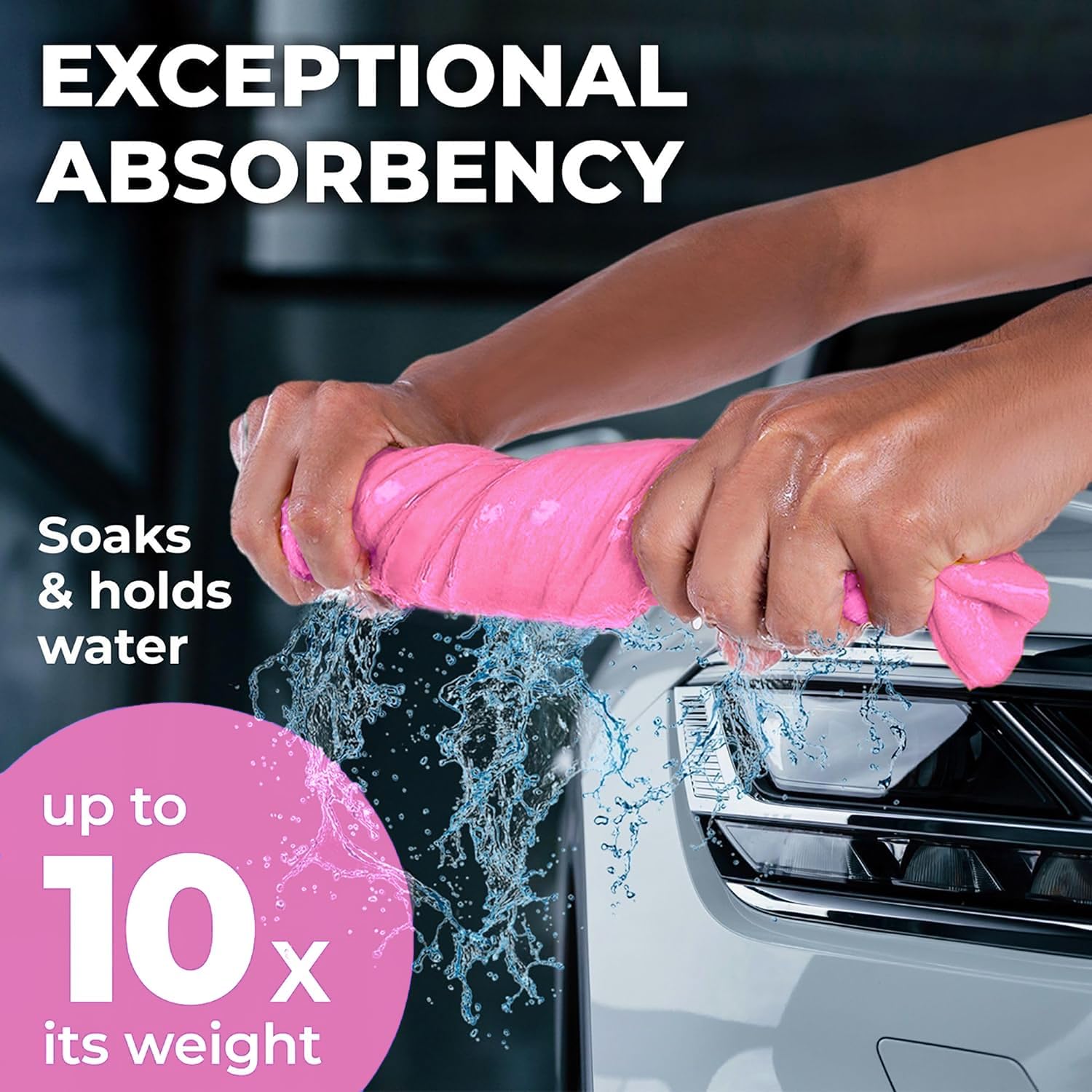 Premium XL Shammy Towel for Car - 2pk (34"x25") - Super Absorbent Chamois Cloth for Drying - Spots & Scratch-Free, Reusable