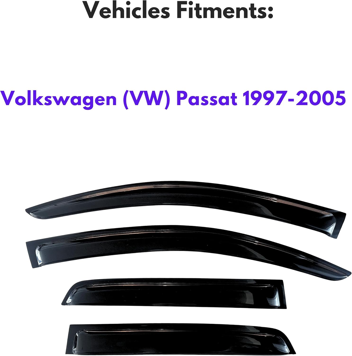 KPY Window Visor Compatible with Volkswagen (VW) Passat 1997-2005, Rain Guard Window Vent Deflectors Tape-On Style, 1997 1998 1999 2000 2001 2002 2003 2004 2005