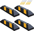 Heavy-Duty Parking Curb Wheel Stop - Driveway Vehicle Stopper for Cars, Trucks & RVs - Durable Rubber Car Barrier with Reflective Strip - Garage & Parking Lot Safety Curb Ramp (21" - 4Pack)