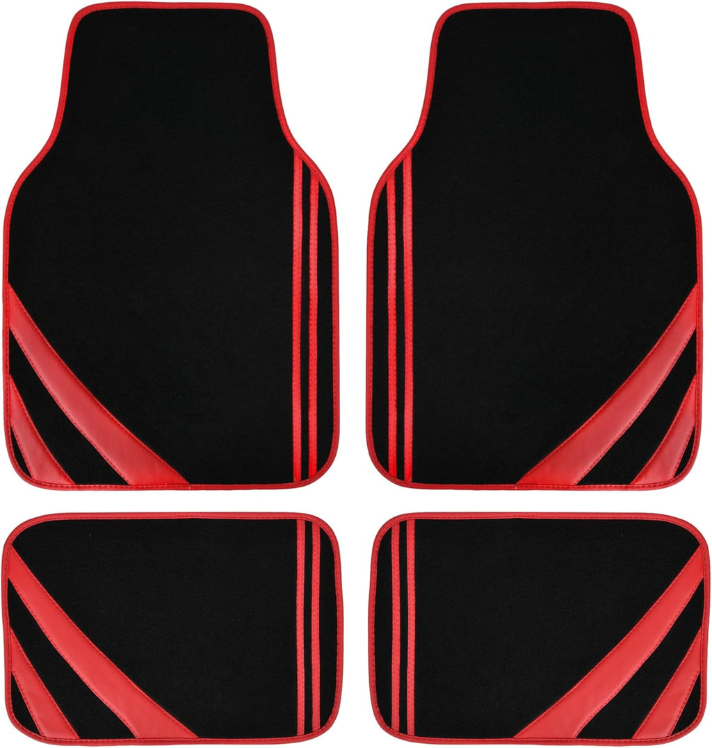 CAR PASS Red Edge Leather Car Floor Mats, Universal Waterproof Car Mats with Double Stitch Line and Anti-Slip Backing Design, for Cute Girly Women, Fit 95% Automotive,SUVs,Sedan,Vans (Black and Red)