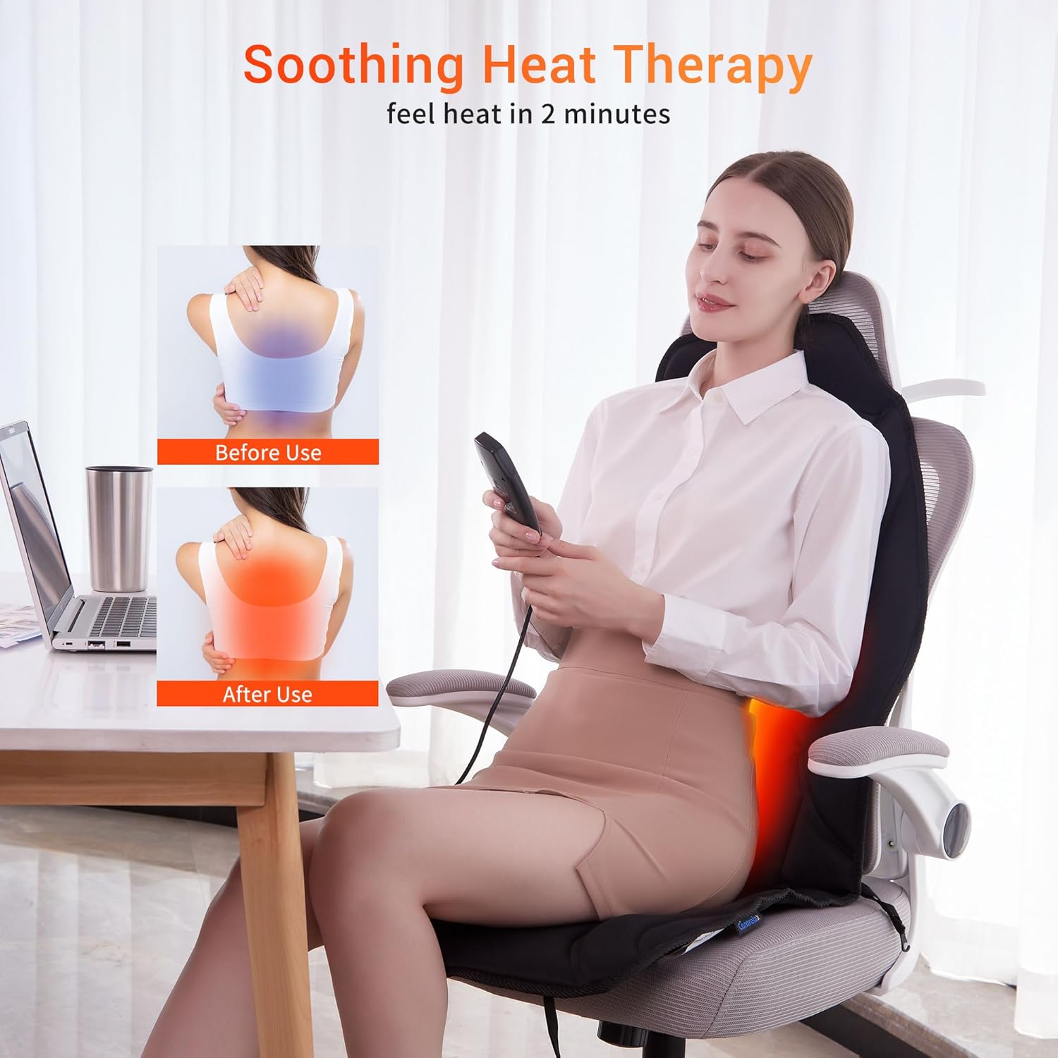 Massage Seat Cushion with Heat, Back Massager for Pain Relief Deep Tissue, Vibration Massage Chair Pad, Chair Massager for Home Office Use, Gifts for Men & Women
