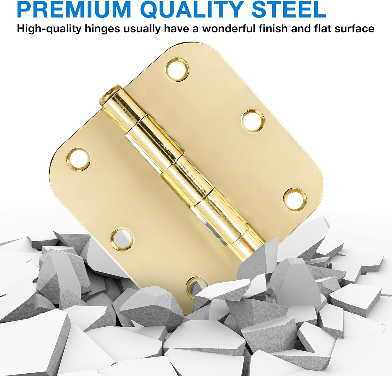 6 Pack Rounded Door Hinges 3.5 inch X 3-1/2" 5/8 Radius, Polished Brass 3 ½ Inch Gold Interior Standard Hinge for Bedroom Wood/French Style Clear Glass Doors Easy Install Hardware Decor Accessories