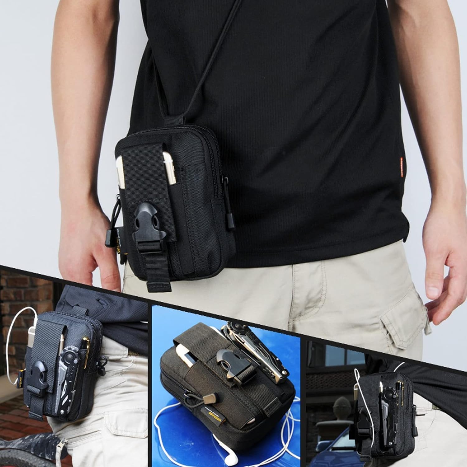 Universal Tactical Seat Back Organizer Vehicle Molle Panel Organizer Storage Bag with 5 Detachable Molle Pouch for All Vehicel Such as Jeep,Truck,SUV, Car, Ford,Chevy etc