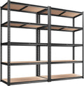 REIBII 2020LBS Storage Shelves 5 Tier Garage Shelving Heavy Duty, Adjustable Metal Shelving Unit, Garage Shelves for Basement Warehouse Pantry, 72" H x 35.55" W x 16" D, Black, 2 Pack